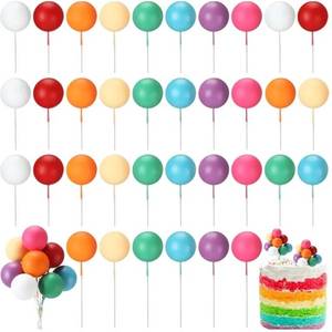 lot 63501 image: 40 Pcs Mini Balloon Cake Toppers Colorful Rainbow Cake Topper Round Foam Balls Cupcake Toppers for Birthday Baby Shower Wedding Party Decorations - Retail $9