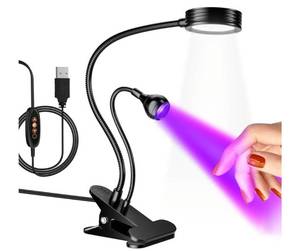 lot 63503 image: LED Nail Lamp Double-Headed UV LED Light Quicky-Dry Nail Manicure Dryer Curing Light with Portable Gooseneck and Clamp Flash Cure UV Light for Gel Nails Professional Home DIY Salon Black - Retail $17