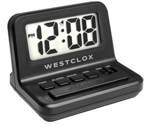 lot 63507 image: LCD Digital Bedside Alarm Clock with White Backlit Display and Snooze Function, Battery Operated, (Black, 3-Inch) - Retail $14