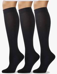 lot 63512 image: Womens Soft Combed Cotton Knee High Long Calf Dress Socks Seamless Toe Black White Gray Navy Blue Brown 3 Pack - Retail $17