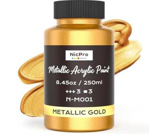 lot 63514 image: Metallic Gold Acrylic Paint, 8.45oz250ml Large Gold Leaf Paint, Non Toxic, Non Fading Craft Paints for Metal, Wood, Clay, Fabric, Canvas, Furniture, Handcrafts, Art Supplies - Retail $13