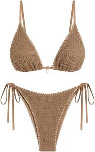 lot 10324 image: ZAFUL Womens Triangle Bikini Set Crochet String Cheeky Swimsuit Sexy Halter Lace 2 Piece Bathing Suits, Small