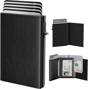 lot 10329 image: typecase Mens Wallet Card Holder Pop Up Aluminum Case, Genuine Leather, Smart, RFID Blocking, Slim, Minimalist, Front Pocket - 9-14 Card Capacity  ID Window  Cash Slot - Oil Wax Black