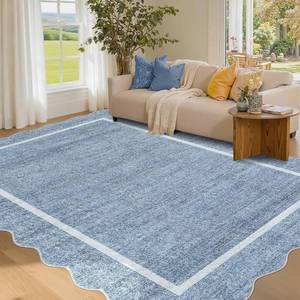 lot 10338 image: GarveeHome Scalloped Washable Rugs 5x7 Rug for Living Room Modern Non Slip Large Area Rug for Bedroom Decor Farmhouse Low Pile Stain Resistant Carpet for Office Dining Room Classroom 5 ft x7 ft Blue
