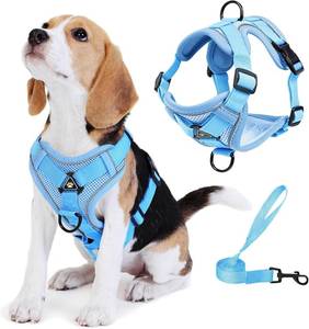 lot 10343 image: No Pull Dog Harness with Leash Set for Small Sized Dog, Reflective Adjustable No Choke Front Clip Cat Vest Harness with Breathable Mesh, Comfortable Soft Padded Pet Vest, Blue M