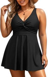 lot 10347 image: Plus Size Swim Dress for Women - One Piece Swimsuit Tummy Control Bathing Suit Twist Front Curvy Swimwear, Size 16W