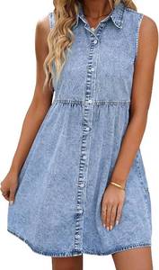 lot 10352 image: LookbookStore Denim Dress for Women Sleeveless Babydoll Button Down Short Jean Dresses Cute Summer Outfits, Medium