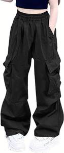lot 10363 image: Girls Cargo Pants Elastic Waist Drawstring with Pockets Pants, 6-14 Years