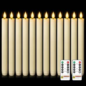 lot 10365 image: Homemory 12 Pcs Waxy Flameless Taper Candles with Remote, Flickering Battery Operated Taper Candles, Led Flameless Candlesticks Classic Tall Candle for Home, Wedding, Party, Ivory, 9.6 inches
