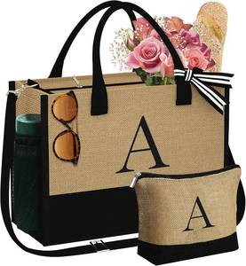 lot 10375 image: YOOLIFE Personalized Gifts for Women - Initial Jute Tote Bag & Makeup Bag, Birthday Gifts for Women Mom Wife Teacher Friend