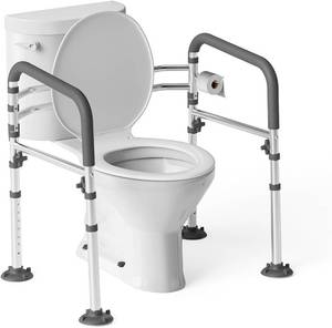 lot 17083 image: Loyoda Toilet Safety Rails,Height-Adjustable Toilet Frame Width-Adjustable Toilet Handles Foldable Toilet Rail Provides Support for Seniors   Pregnant  Disabled  Gray