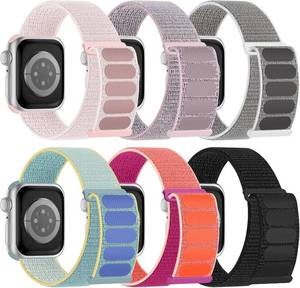 lot 17869 image: 6 Pack Sport Nylon Loop Band Compatible with Apple Watch Band 38mm 40mm 41mm 42mm 44mm 45mm 46mm 49mm for Women Men, Adjustable Breathable Braided Straps for iWatch Series 11109876543SEUltra