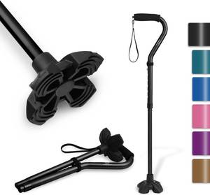 lot 17870 image: KINGGEAR F1 Walking Stick, Walking Cane for Women & Men, Self Standing Walkers for Seniors with Wrist Strap, Lightweight & Sturdy Offset EVA Handle and Large Quad Base