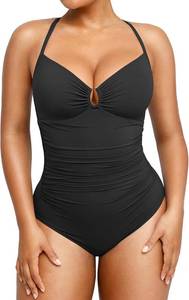 lot 17896 image: SHAPELLX Womens Swimsuits Tummy Control Bathing Suit Slimming One Piece U-Ring Shapewear Swimwear with Ruched Waist, Size XL