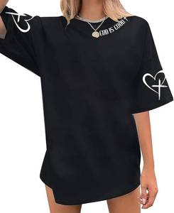 lot 17902 image: God is Good Shirt Christian Shirts Women Oversized Jesus Bible Verse Shirts Vintage Gym Workout Graphic Tee Top, Size Medium