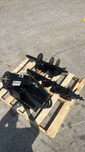 lot 56034 image: Three-piece auger set (12 in and 8in bits) with mounting plate
