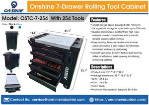 lot 58049 image: Onshine 254 Piece Tool Set 7 Drawer Rolling Tool Cabinet (OSTC-7-254-BLACK)
