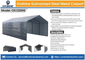 lot 58062 image: Onshine 12 Foot x 20 Foot Galvanized Steel Carport with Two Side Wall Kits (OS1220HS)