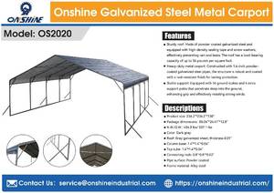 lot 58064 image: Onshine 20 Foot x 20 Foot Galvanized Steel Carport with Hardtop Roof (OS2020)