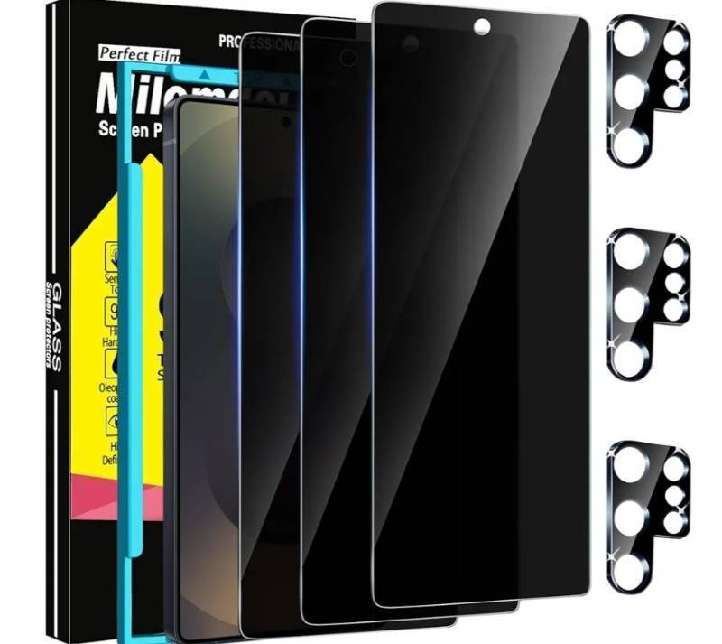 lot 57893 image: 3 Pack Privacy Screen Protector for Samsung Galaxy S25 Ultra Tempered Glass with 3 Pack Camera Lens Protector, Ultra 9H Accessories Support Fingerprint Unlock Black - Retail $13