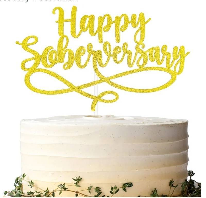lot 57906 image: Happy Soberversary Cake Topper, Sober AF, Happy Sobriety Anniversary Party Supplies, Narcotics Anonymous, Alcoholics Anonymous, Sobriety Recovery Decoration - Retail $9
