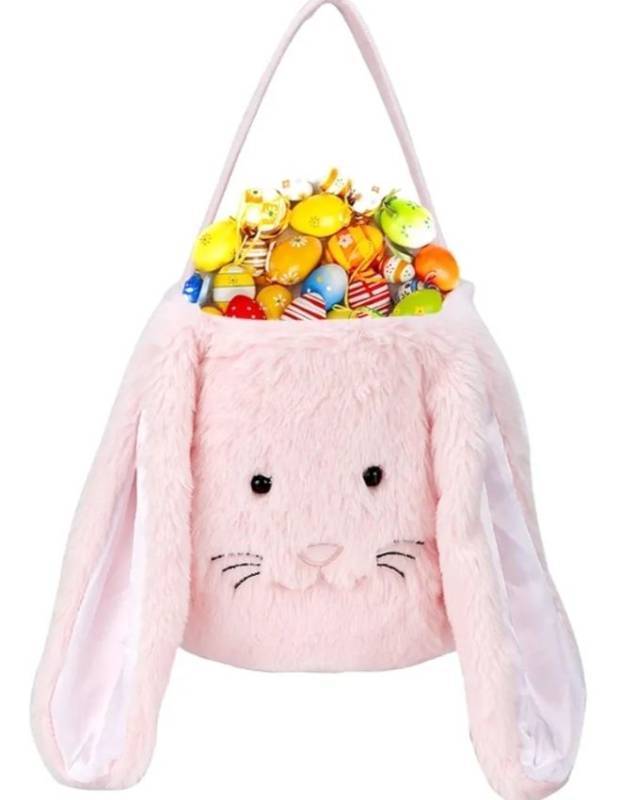 lot 57968 image: Plush Easter Bunny Basket for Kids Boys Girls Easter Buckets with Long Plush Ear Personalized Egg Hunting Bags,Bunny Kids Easter Tote Bags for Easter Decorations Candy - Retail $10