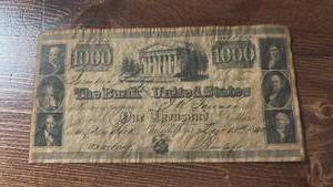 lot 40394 image: Souvenir Bank of the United States $1000 Banknote