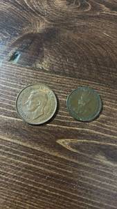 lot 40403 image: Australian Pre-Decimal Coin Set - George VI Penny 1944 & George V Half Penny 1916