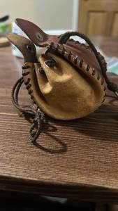 lot 40423 image: Handcrafted Leather Drawstring Pouch with Braided Cord