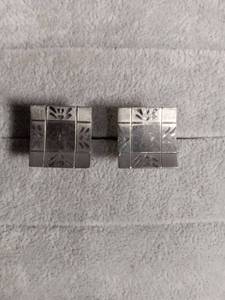 lot 6105 image: Silver-Tone Square Engraved Floral Cufflinks