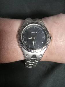 lot 6125 image: Geneva Quartz Stainless Steel Watch with Black Dial