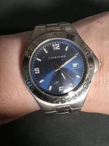 lot 6126 image: Chrome Blue Dial Mens Stainless Steel Watch
