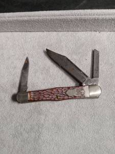 lot 6139 image: Multi-Blade Folding Pocket Knife with Jigged Bone Handle