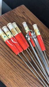 lot 6452 image: Novelty Figure Fondue Skewer Set with Painted Wooden Handles