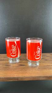 lot 6463 image: Enjoy Coke Pedestal Drinking Glasses Set of 2