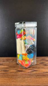 lot 6468 image: Glass Jar Filled with Assorted Retro Fast Food Toy Figures