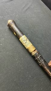 lot 6473 image: Horn Handle Walking Cane with Decorative Brass Collar