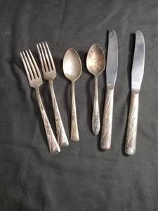 lot 50298 image: Silver-Plate Flatware Set with Floral Scroll Pattern