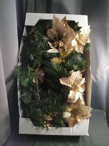 lot 50450 image: 9-Foot Metallic Christmas Garland with Gold Poinsettias