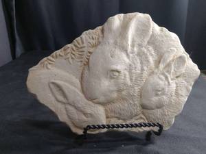 lot 50467 image: Rabbit Trio Relief Wall Plaque