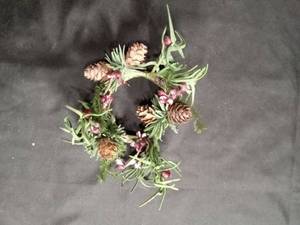 lot 50470 image: Small Pine Cone and Berry Candle Ring Wreath