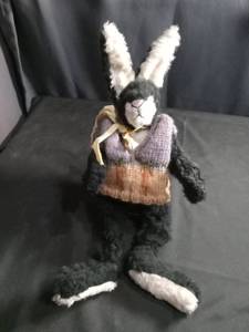 lot 50479 image: Handmade Black and White Rabbit Plush Doll with Knit Sweater