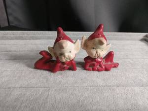 lot 5620 image: Christmas Elf Pixie Figurines Salt and Pepper Shakers