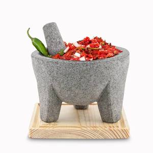 lot 7245 image: axcento Molcajete Mexicano 8-Inch Cutting Board Included, Guacamole Bowl with Pestle and Mortar Bowl Set, Volcanic Rock Molcajete, Oven Safe, Handmade in Mexico, 750ml - Grey Stone