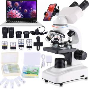 lot 7252 image: $150 Compound Microscope,40X-2500X ,WF10x and WF25x eyepieces, Dual LED Lighting and Two-Layer Mechanical Stage,Microscope for Adults