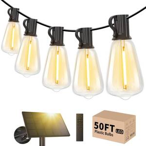 lot 7255 image: Svater Solar Outdoor String Lights 30 FT, ST38 Patio Lights Shatterproof Dimmable Vintage Edison Bulbs, Solar Powered Weatherproof Light for Patio, Backyard, Garden, Bistro, Warm White