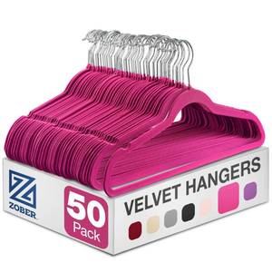 lot 7261 image: Zober Velvet Hangers 50 Pack - Heavy Duty Pink Hangers for Coats, Pants & Dress Clothes - Non Slip Clothes Hanger Set - Space Saving Felt Hangers for Clothing