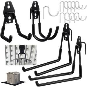 lot 7266 image: Otoolling 14 Pcs Shed Accessories Multi Purpose Shed Hooks Heavy Duty Stainless Steel Garage Tool Storage Hook Set for Organizing Tools Shovels Rakes Lawn Tools, Ladders