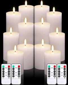 lot 7268 image: VIHOSE 12 Pack White Flameless Candles Set with Remote and Timer Flickering Flameless Battery Candles Flat Top LED Pillar for Wedding Outdoor Home Festival Decoration(D 3 H 4 5 6)
