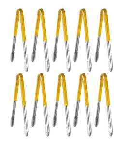 lot 7278 image: New Star Foodservice 16 Inch Utility Spring Tongs, Set of 10, Commercial Restaurant Grade Stainless Steel Tongs with Yellow Vinyl Coated Handles